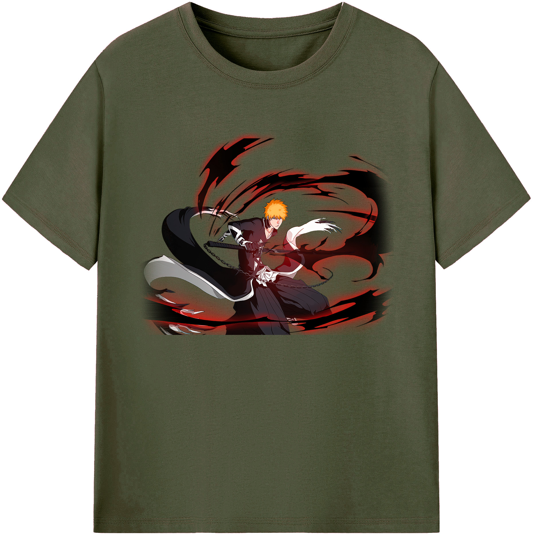 （画像用） ブリーチ 黒崎一護（くろさき いちご）BLEACH Kurosaki Ichigo 綿100％ メンズ半袖Tシャツ｜肌触りやわらか＆通気性